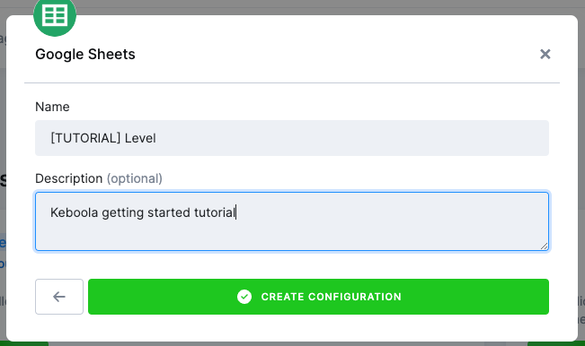Screenshot - Create the configuration