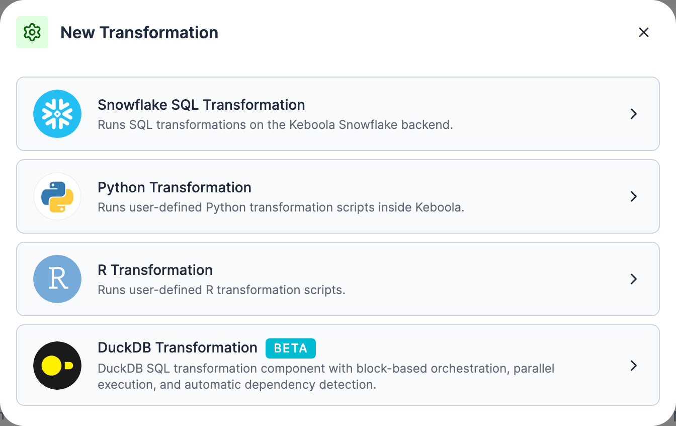 Screenshot - The New Transformation dialog