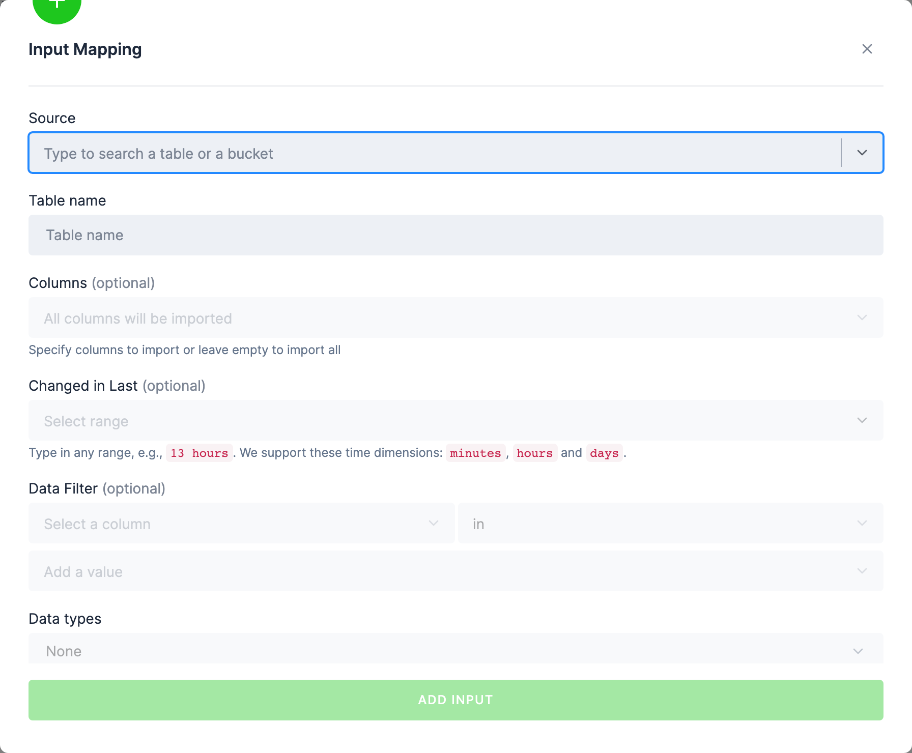 Screenshot - Selecting source tables