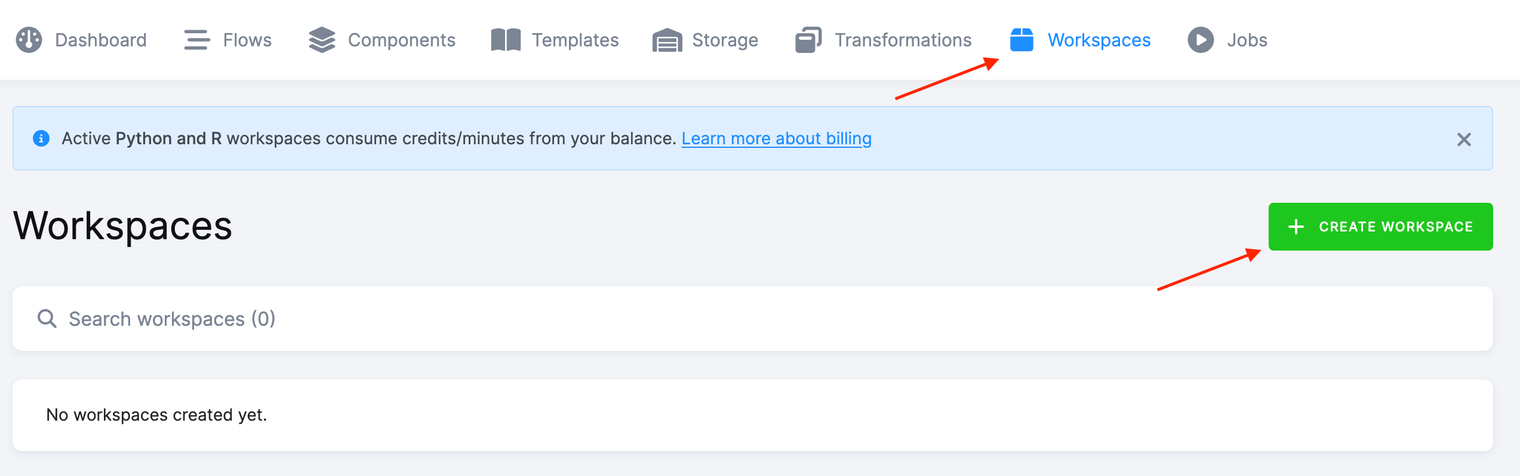 Screenshot - Create a workspace